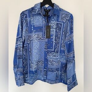 Rachel Zoe Blue Paisley Button Down Shirt